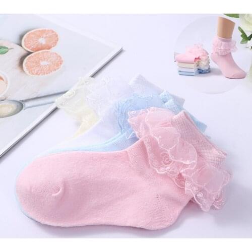 3 Pairs/Lot Girls Socks Autumn Winter Brand Cotton Children Socks Trendy Elastic White Ruffle Lace Flowers Kids Princess Socken