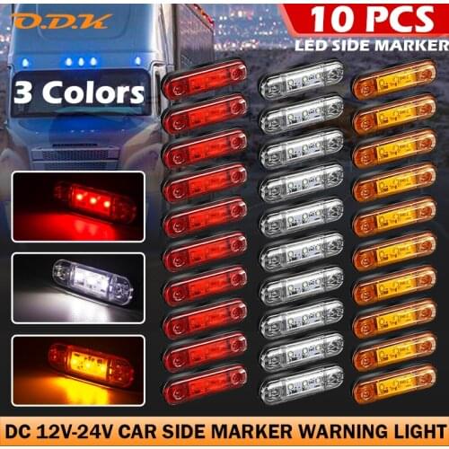 6/10PCS Warning Light 3 LED Light Oval Clearance Trailer Truck Orange White Red LED Side Marker Lamp 12V 24V Truck Lorry