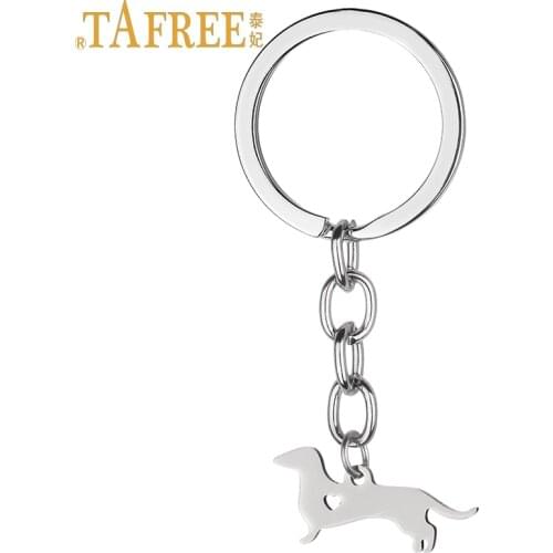 TAFREE animal charms Dachshunds keychain stainless steel enthusiastic dog pendant key chain ring holder breeder jewelry SKU21