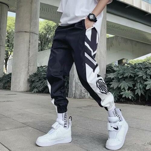 Mens Pants Pocket Cool Loose Men Sweatpants HipHop Striped New Fashion Black Joggers Pants Trousers Men Streetwear