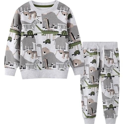 Jumping meters Toddler Boys Grey Clothing Sets with Animal Dinosaur Pattern Autumn Long Sleeves Trousers Cute Pants 2-8years