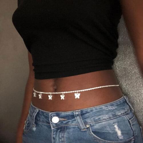Butterfly Waist Chain Body Belly Chain for Women Sexy Chian Rhinestone Tennis Chain Jewelry Summer Beach Charm Belt Wholesale