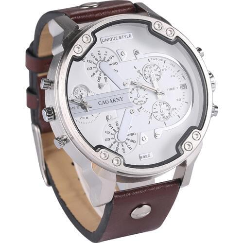 Cagarny Mens Watches Top Brand Luxury Quartz Watch Men Leather Strap Sports Wristwatches Dual Times Military Relogio Masculino