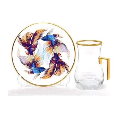 Drop Handles Tea Set 12 pieces Golden Fish