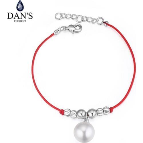 DANS Real Austrian Crystal jewelry thin red thread string rope Charm Bracelets for women Fashion New simulated-pearl 113510