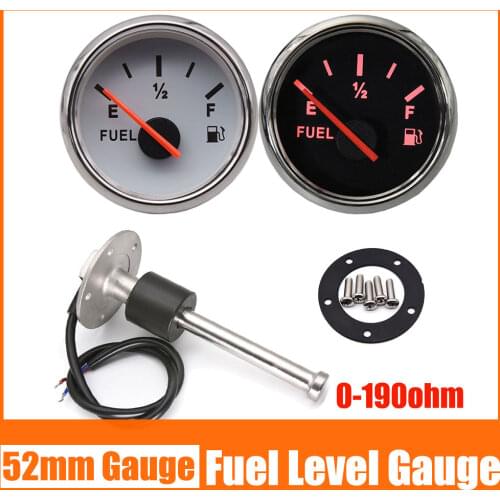 Fuel Level Gauge + Fuel Level Sensors Red Backlight 52MM 0-190ohm 150mm 200mm 250mm 300mm for marine boat car Truck 9-32V