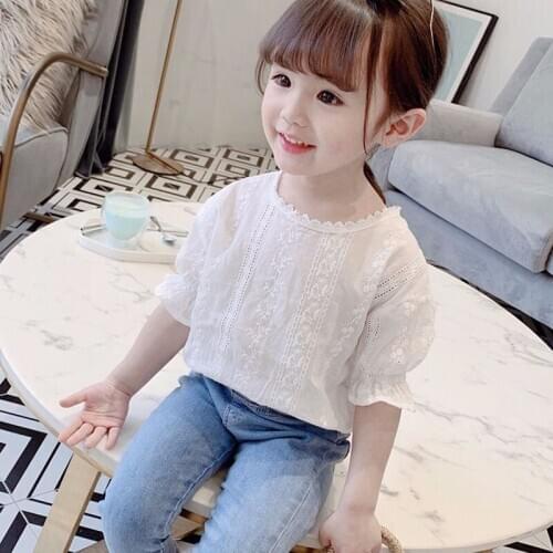 Children Shirts 2020 Short Sleeve Summer Kids Clothing Tops for Baby Girl Shirt white toddlers lace