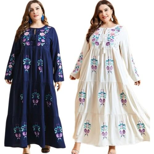 Abaya Embroidery Long Dress Muslim Women Arab Jilbab Turkish Middle East Plus Size Ramadan Islamic Clothing Dubai Maxi Robe New