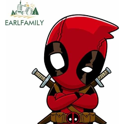 EARLFAMILY 13cm x 10.6cm Funny Car Stickers for Dead Pool Cartoon Graphics Waterproof Vinyl Decals for JDM ATV Camper Laptop