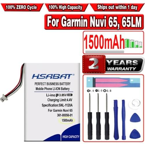 HSABAT 1500mAh 361-00056-01 GPS Battery for Garmin 010-01211-01, Nuvi 65, 65LM, 65LM 6"