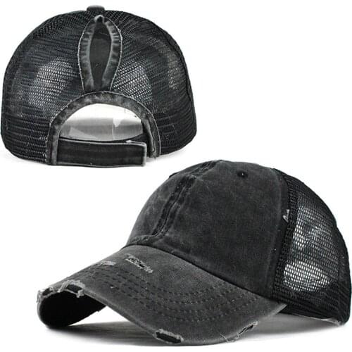 Ponytail Messy Buns Trucker Plain Baseball Visor Cap Unisex Hat