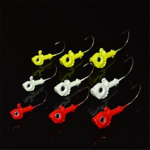 Simulation Fish Head Hook Ocean Fishing Colorful Glow Jig Head Artificial Lures Soft Worm Bait Hooks Lot 3 Pieces