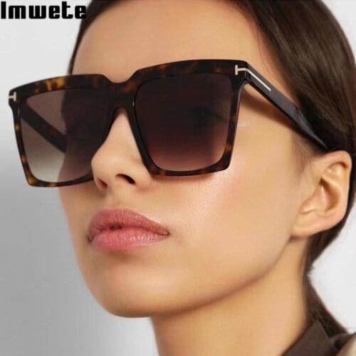 Imwete 2021 New T-Shaped Big Frame Square Women Sunglasses Mens Trend Sun Glasses Personalized Gradient Eyeglasses UV400
