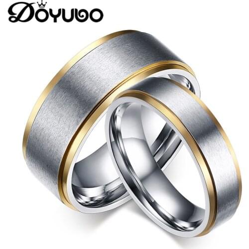 DOYUBO High Quality Titanium Steel Lovers Rings Engraved Logo&Name Couples Simple Style Wire drawing Finger Rings Jewelry DF030