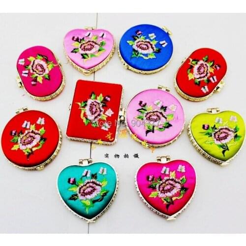 Embroidered Peony Flower Pocket Compact Mirrors Wedding Favors Pretty Double sided Small Ladies Makeup Mirror Portable 10pcs/lot