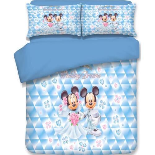 Married Mickey and Minnie Mouse Bedding Set Cartoon Bedspread Single Twin Full Queen King Size Bedclothes Childrens Kid Bedroom