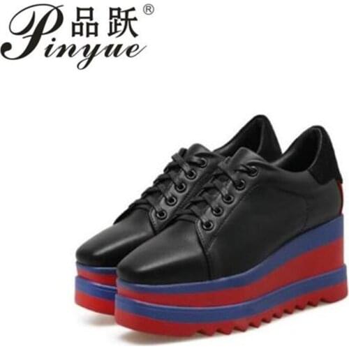 Fashion matching womens shoes Platform Shoes Women Sneakers British style Black Wedge Casual Shoes High Heels
