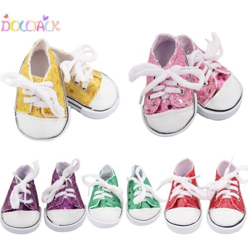 Doll Shoes Hot Sale Popular Canvas Shoes For Girl Dolls 7.5cm Handmade Sneakers With Sequin Shoes For Baby Doll Accessories