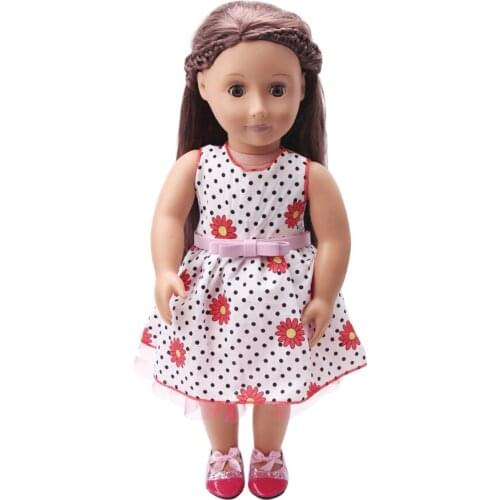 Summer New Pattern Polka Dot Flower Dress + Belt Fit 18 Inch American&43cm Baby New Born Doll Clothes Accessories Girls' Toys