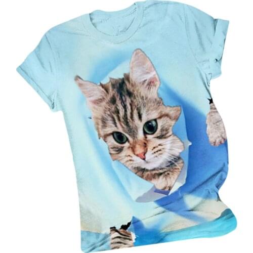 Summer Jogging Sports T-shirt Short Sleeve Casual Tracksuit Tops Clothes Women Cat Printed Tees Shirt Round-neck Sweatshirt