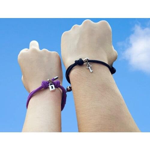 Attract Magnetic Long-Distance Love Lock Keys Couple Bracelets Rope Chain Friendship Gifts To Girlfriend Sister Brother Gifts