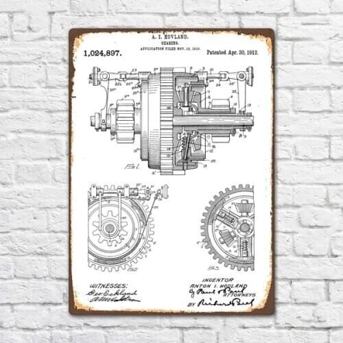 Mechanical Gearing 1912 Patent Vintage Retro Metal Tin Sign Metal Sign Wall Decor Fashion Art Decor Poster BIE154