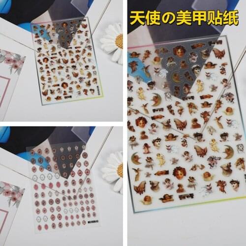 Fashion Hot Selling Japanese Style Nail Stickers Angel Cupid Vintage Photo Frames Thin Light Traceless Dry Nail Decals Manicure