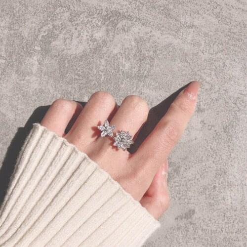 Fashion Floral Silvery Rings Fine Punk Cocktail Jewelry Adjustable Size Womens Unique Charm Flower Ornaments Christmas Gifts