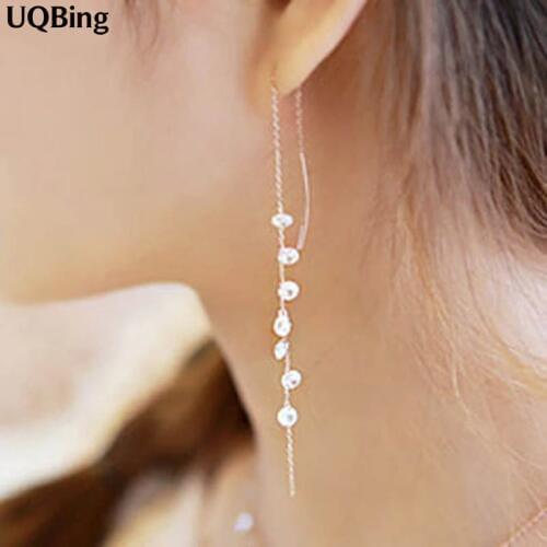 Fashion Pure 925 Silver Crystal Drop Earrings Jewelry Pendientes Brincos