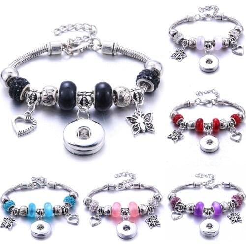 2019 New Snap Button Bracelet Lobster Buckle Snake Chain Bangles Beaded Snap Bracelet Fit 18MM Snap Buttons Jewelry