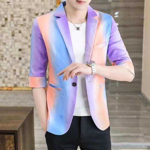 2021 New Half Sleeve Printed blazer Men and Teenagers Rainbow Color Fashion Mid-Sleeve blazers