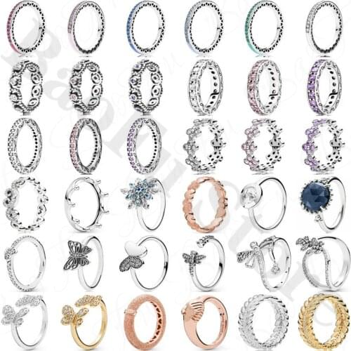 New Original 925 Sterling Silver Ring Shiny Love Elegant Snake Chain Pattern Crescent Crown Suitable For Female Party Jewelry