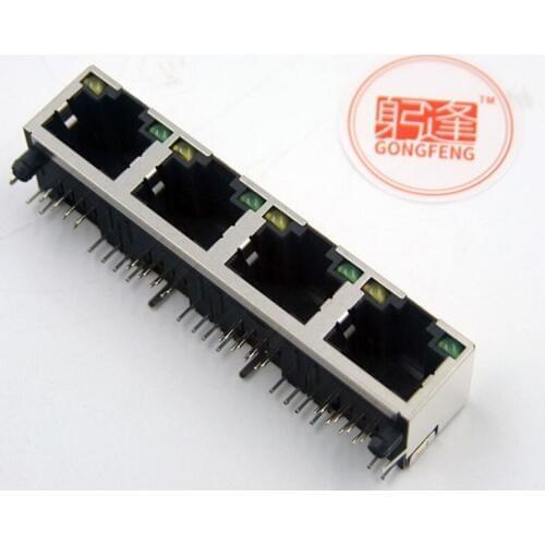 Wholesale New Terminal Connectors RJ45 Network Socket 56 with light +LED/1x4/ With Shielding 60PCS/LOTS