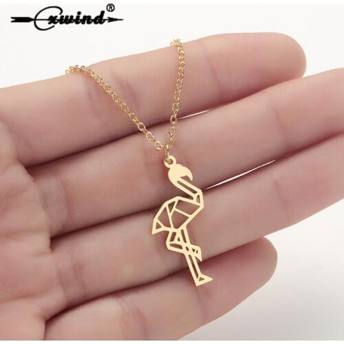 Cxwind Origami Flamingo Necklace Bird Pendant Necklace Simple Fashion Women Stainless Steel Necklaces Jewelry Accessories