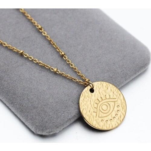 Trendy Jewelry Eye Shape Gold-plated Pendant Necklace for Women Jewelry Stainless Steel Collar 14K Golden Choker Color Retention