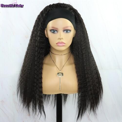 Beautiful Diary Long Kinky Straight Black Wigs For Black Women Futura Fiber Hair Heat Resistant Synthetic Hair Wigs Headband Wig