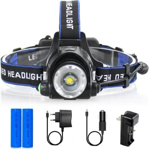 Portable T6 Headlamps 3 Modes with Rechargeable Battery Headlight Waterproof Zoomable 2000 LM Head Torch for Camping Hunting