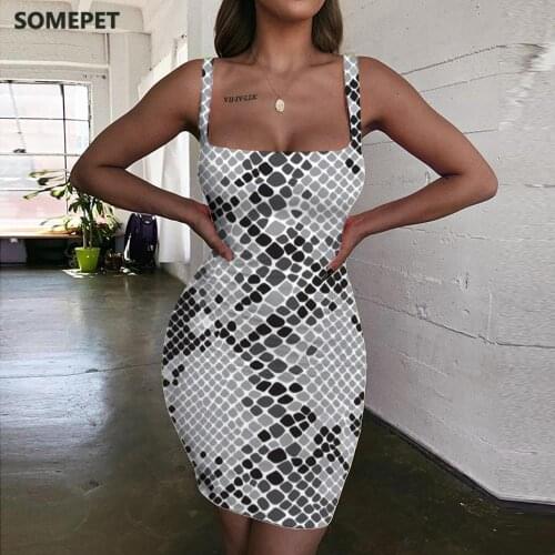 SOMEPET Snake Skin Dresses Women Black And White Sundress Novel Vestido Sexy Harajuku Bodycon Dress Womens Clothing Summer Beach