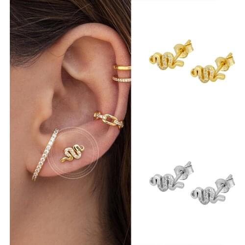925 Silver Ear Needle Small Tiny Animal Stud Earrings for Women simple Lovely Snake crystal Earrings Fashion Delicate Jewelry