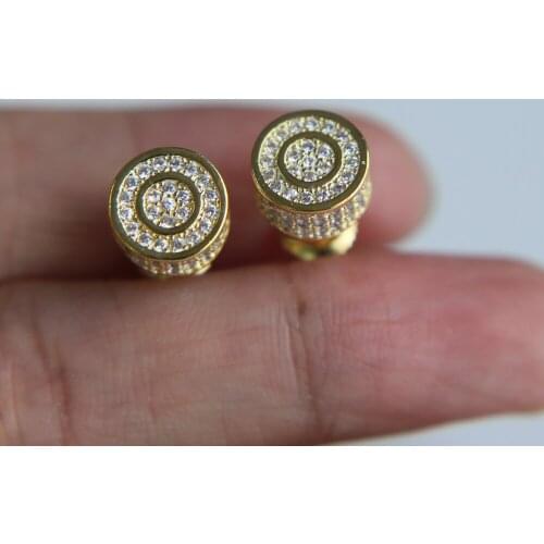 Geometric round dot iced out sparking bling screw back women men boy micro pave cz earring