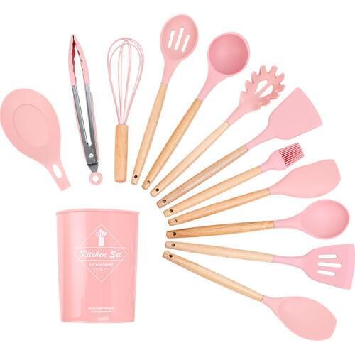 Silicone Kitchen Set Cooking Tools Spatula Shovel Soup Spoon with Wooden Handle Special Heat-resistant Design Utensil 1pcs