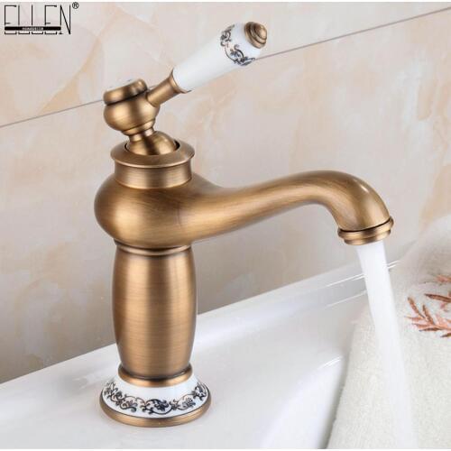 Vidric Bathroom Faucet Antique Bronze Finish Brass Basin Sink Solid Brass Faucets Single Handle Water Mixer Taps Bath Crane ELF