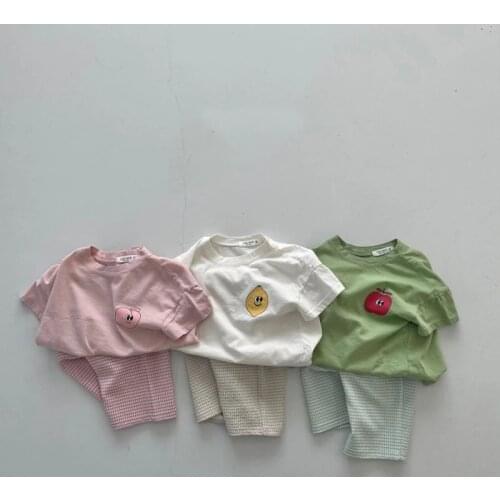 Korean Baby Fruit Short Sleeve Tshirt Short Sets Toddler Boys Girls Casual Tshirt+Cropped Pants 2pcs Sets Kids Clothes Set