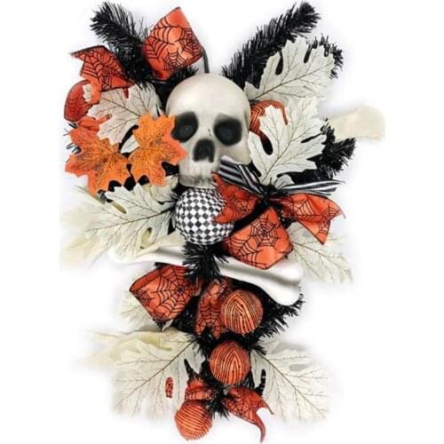 Halloween Wreath Skull Style Door Hanging Wreath Skull Haunted House Decoration Pendant Ghost Festival Horror Party Ornaments