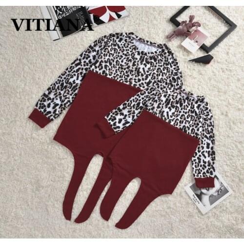 VITIANA Mother And Girl Long Sleeve Lace Up Casual Tshirt Leopard Pullover Knitted Family Matching Outfits Autumn Kids Clothes
