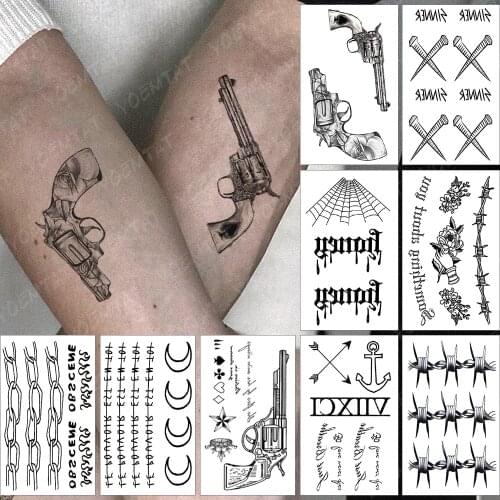 Waterproof Temporary Tattoo Sticker Small Spades Gun Flash Tatoo Nail Sinner Fire Wrist Fake Tatto For Body Art Women Men