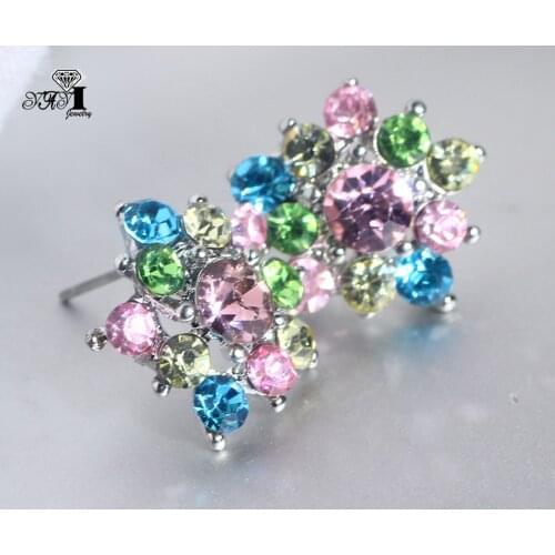 YaYi Jewelry Multi Glass Flower Dangle Women Ancient Gold Color Wear Ear Band Tassel Wedding Stud Drop Hoop Clip Earrings