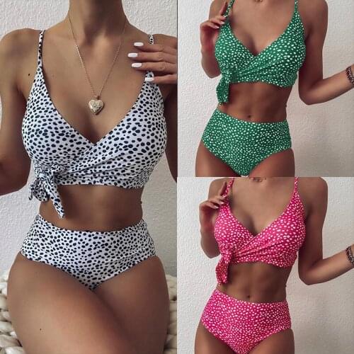 2021 sexy floral bikini cross bandage split swimsuit lace high waist swimsuit Two-Pieces Women Swimsuit Thong Bikini Floral