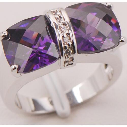 Purple Crystal Zircon Women 925 Sterling Silver Ring F807 Size 6 7 8 9 10