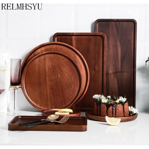 1PC RELMHSYU Japanese Style lLong Tray Rectangular Round Home Restaurant Wooden Tea Set Fruit Plate Dish Tableware